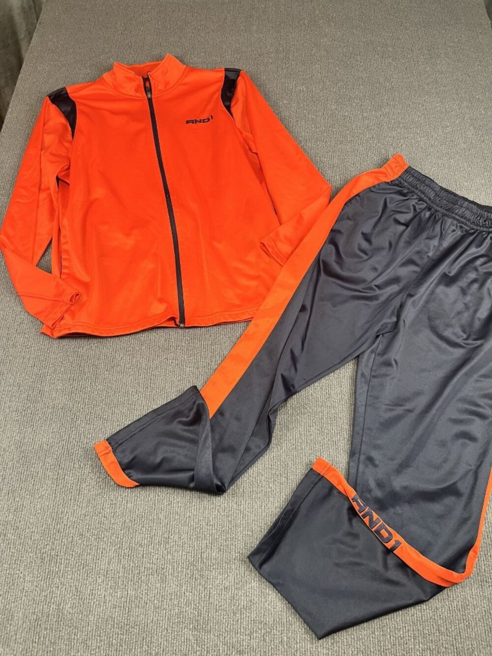 AND1 Mens Orange & Black Tracksuit Set Full-Zip Jacket Pants Size L